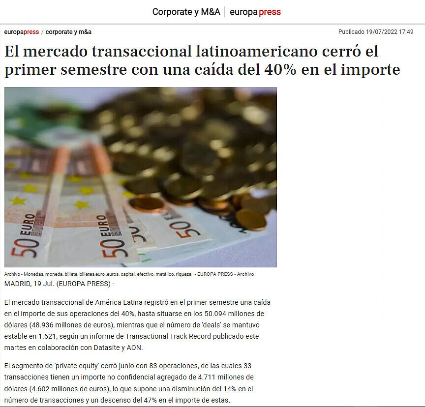 El mercado transaccional latinoamericano cerr el primer semestre con una cada del 40% en el importe